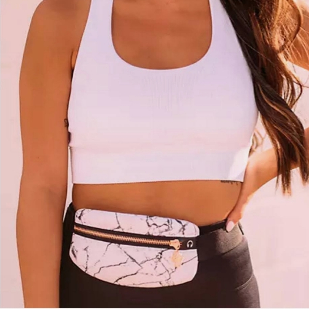 Oak And Reed Waist Band Fanny Pack White Marble NWOT